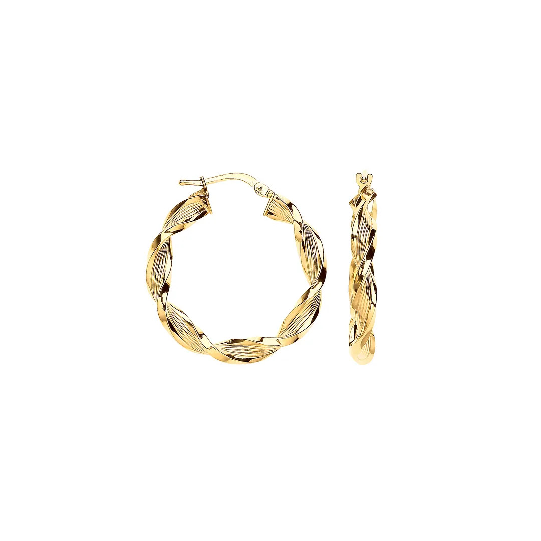 Hoop Earrings 9ct Yellow Gold 29mm Ribbed Twist Womens Jewellery