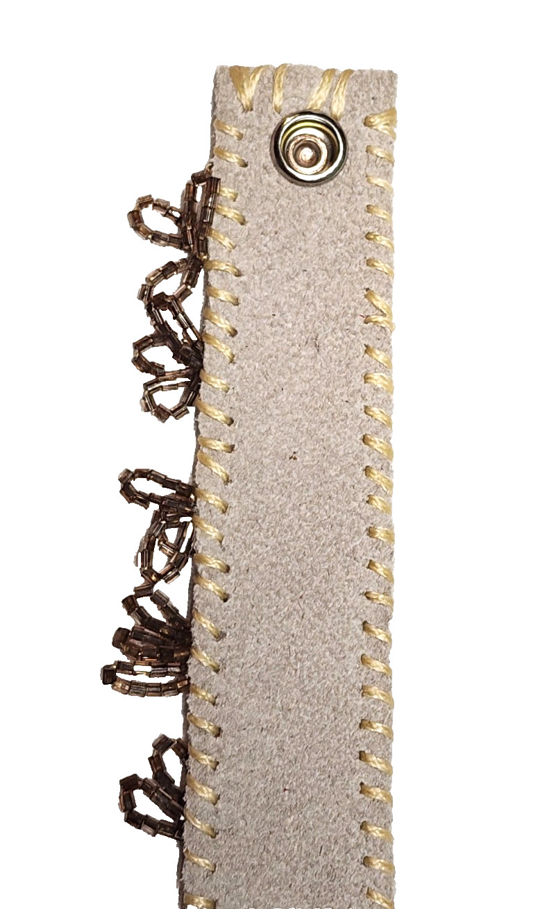 Handmade Cream White Genuine Leather Champagne Glass Beaded Cuff Bracelet Boho