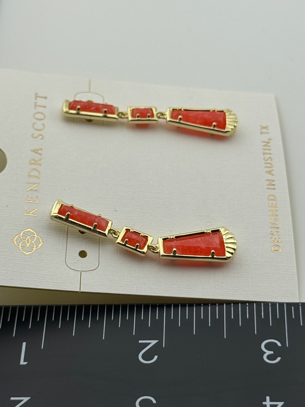 Kendra Scott Serena Linear Gold Tone Earrings Dark Peach Quartz