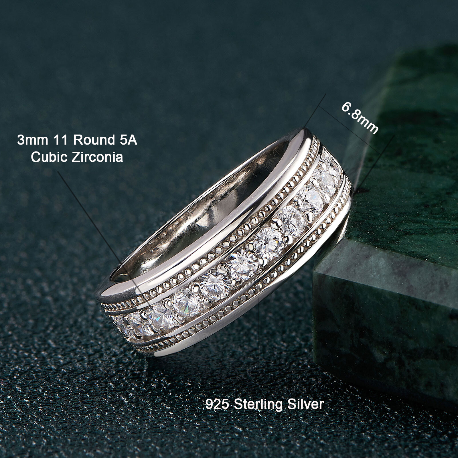 Mens Sterling Silver Ring Men Wedding Promise Ring Wedding Bands Him 6.8MM
