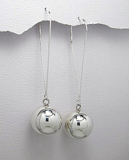 Solid Sterling Silver 18mm Shiny Ball Drop Dangle Earrings 8g Flirty 2.75″ LONG
