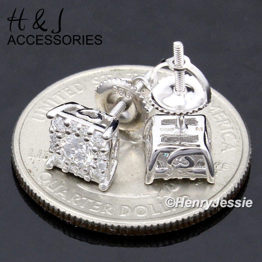 SOLID 925 STERLING SILVER ICY 1.25CT MOISSANITE 7MM 3D SQUARE STUD EARRING*ME292