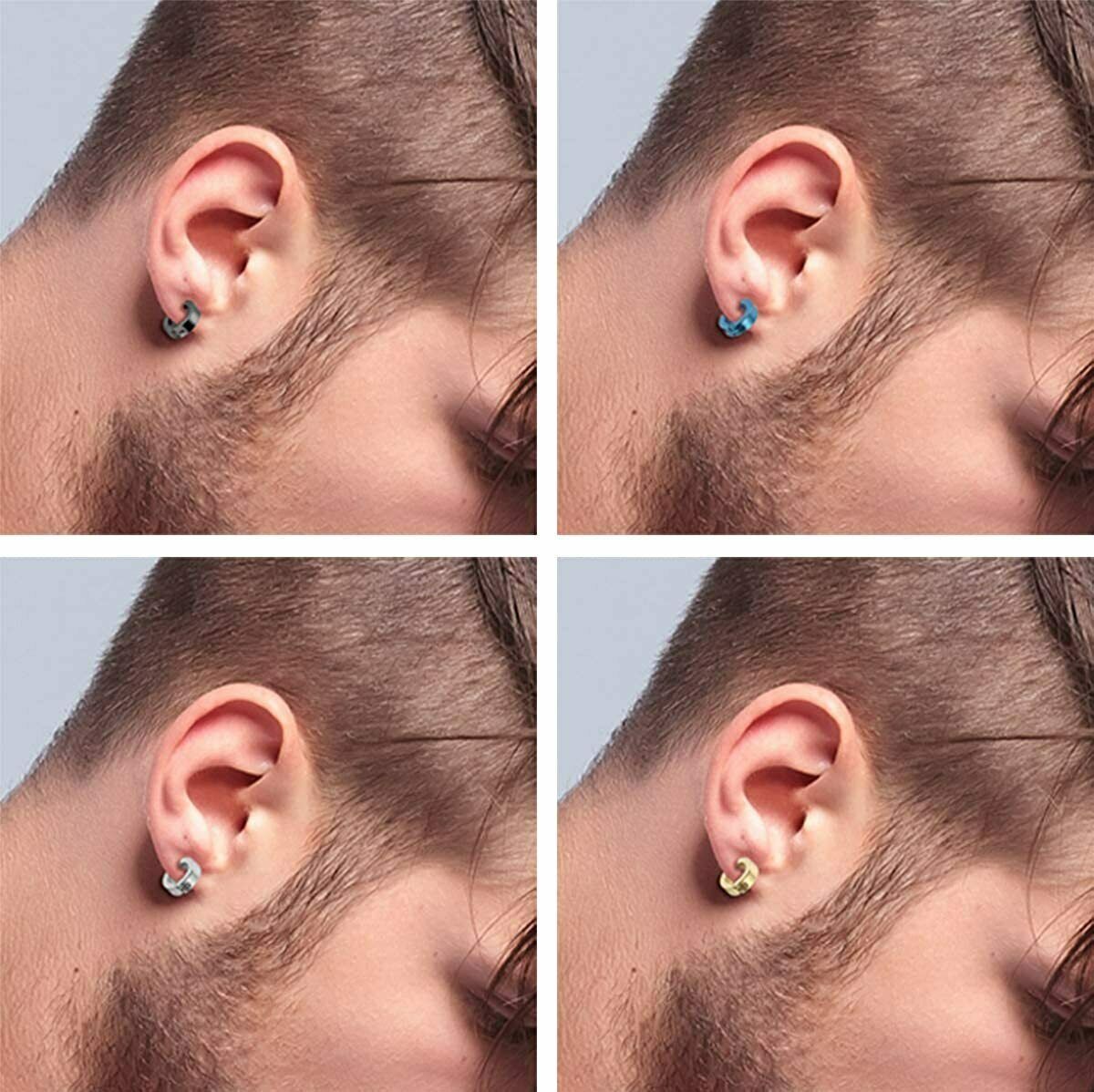 Non-Piercing Clip On Fake Mens Boy Ear Stud Cuff Hoop Earrings Stainless Steel