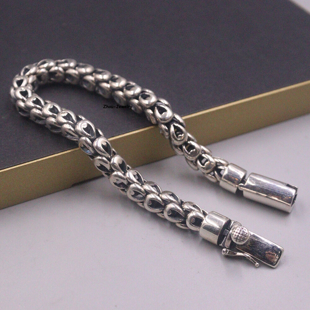 Pure S925 Sterling Silver Chain 8mm Phoenix Tail Link Bracelet 53-54g 8.26inch