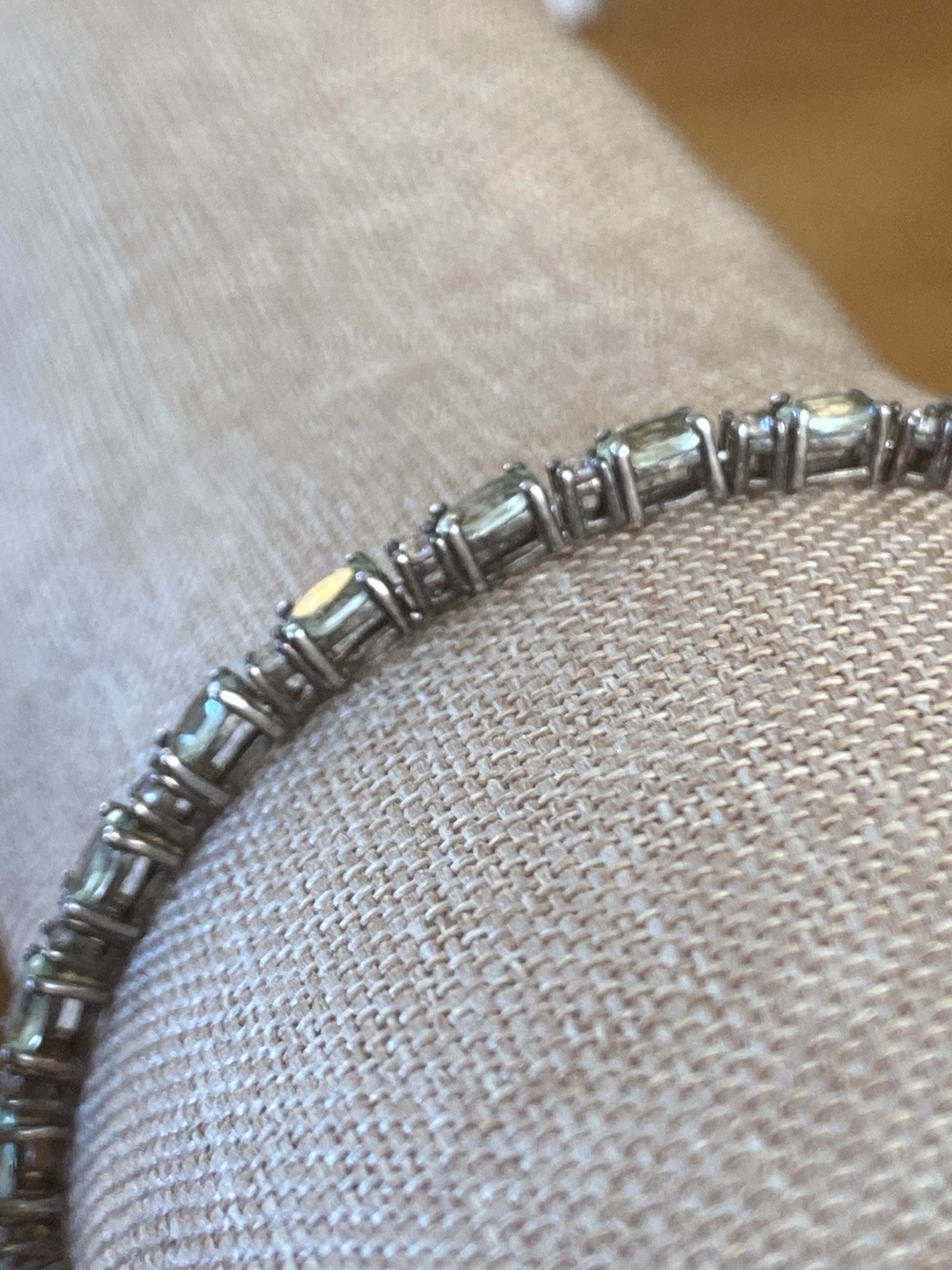 D’Joy Premium Natural Green Apatite White Zircon Tennis Bracelet Sterling Silver