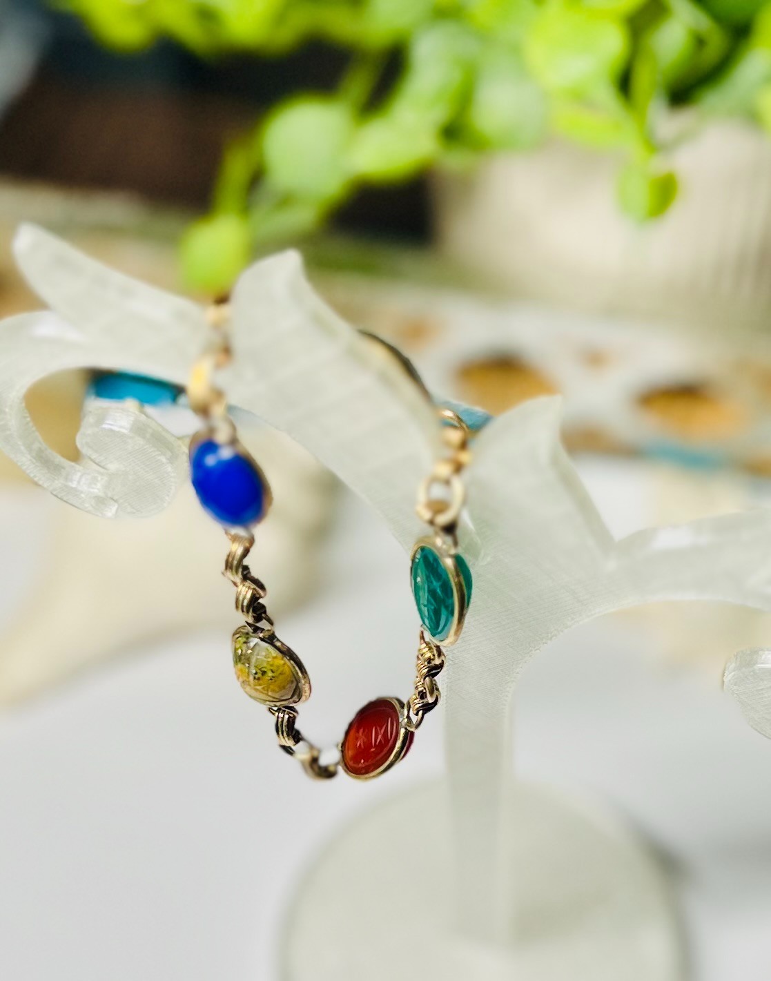 Vintage D’Or 12K GF Multi Stone Scarab Bracelet