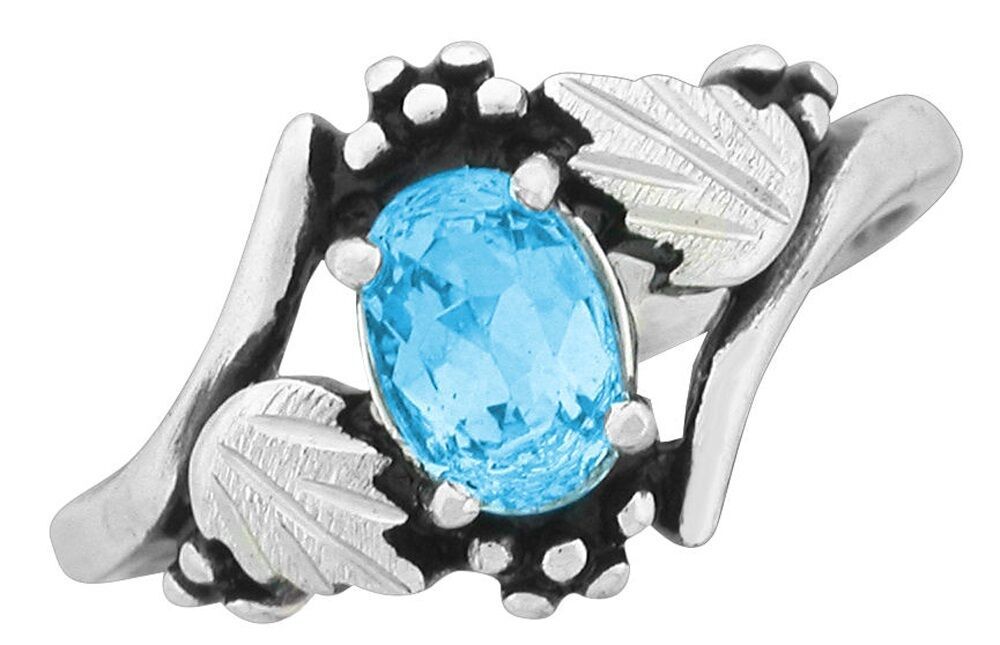 Black Hills (gold style) Dakota SILVER Genuine Blue TOPAZ Ring size 6 thru 10