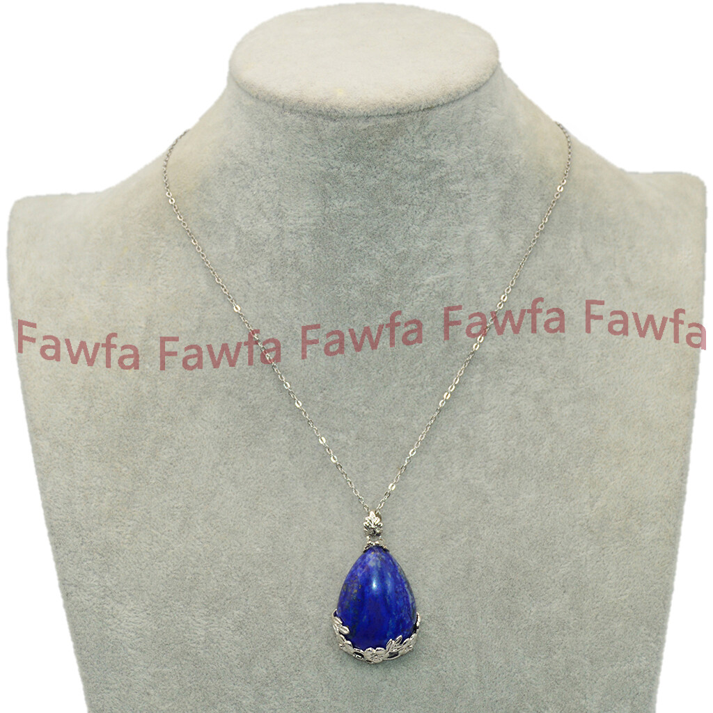 25x35mm Teardrop Gemstone Flowers Pendant Tibet 925 Silver Necklaces + Chain 17′