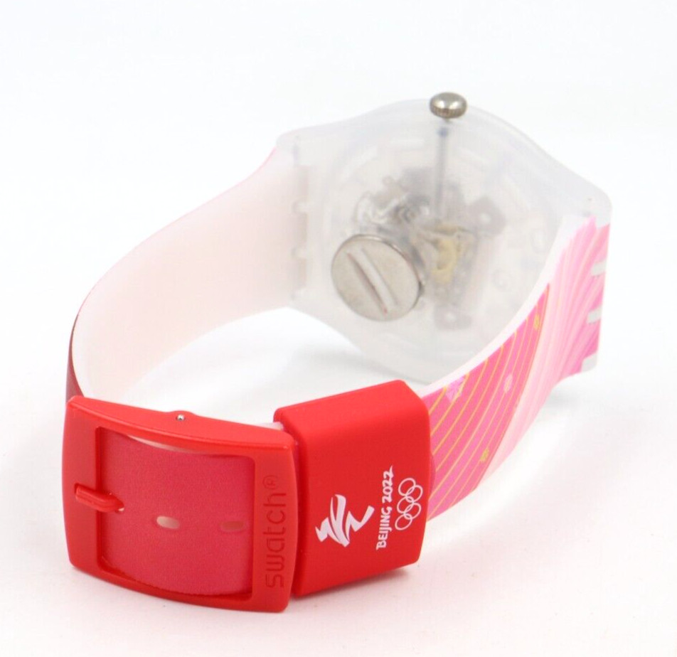 New Swiss Swatch Beijing 2022 RED RIVERS AND MOUNTAINS Silicone Watch SO29Z105
