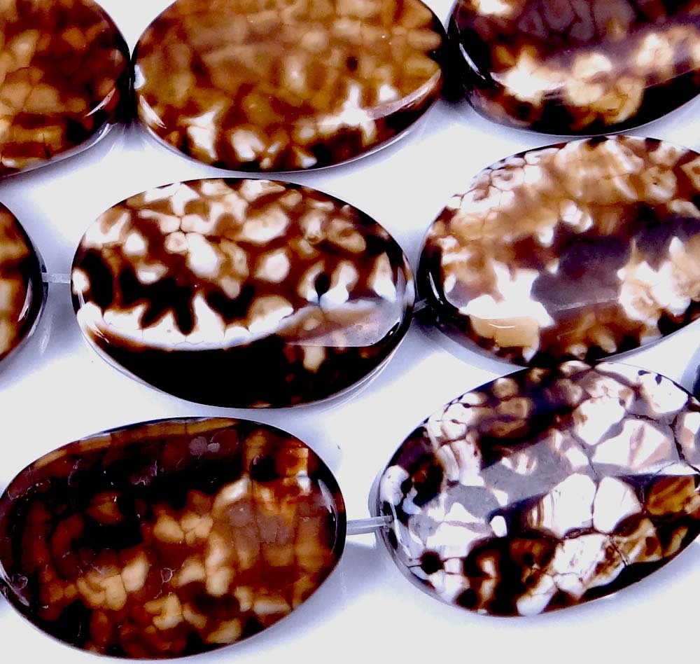 6 Coffee Brown Burnt Fire Agate Pendant Beads 30x20mm