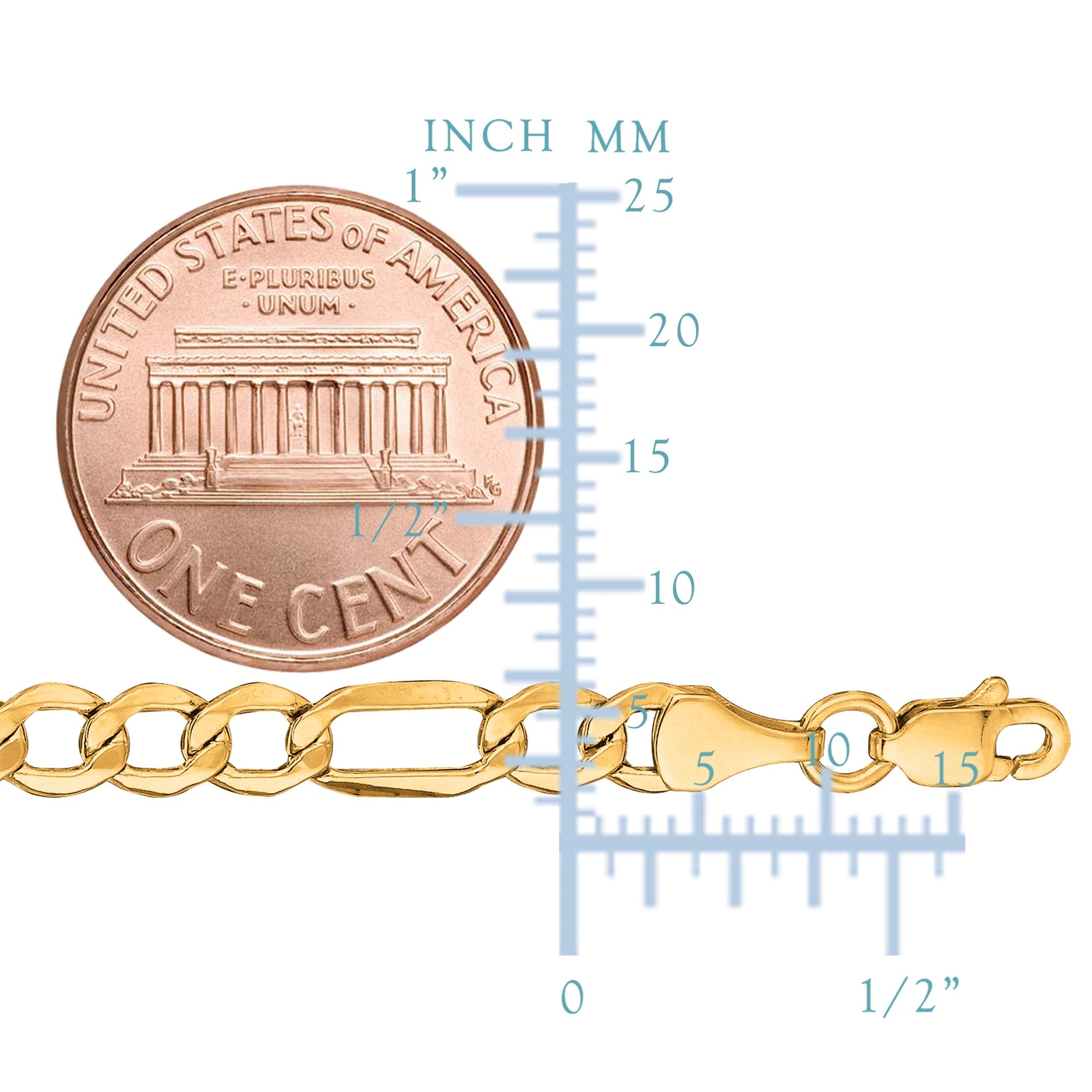 14k Yellow Real Gold Filled Solid Figaro Chain Necklace, 4.0 mm (8.5 Inches)