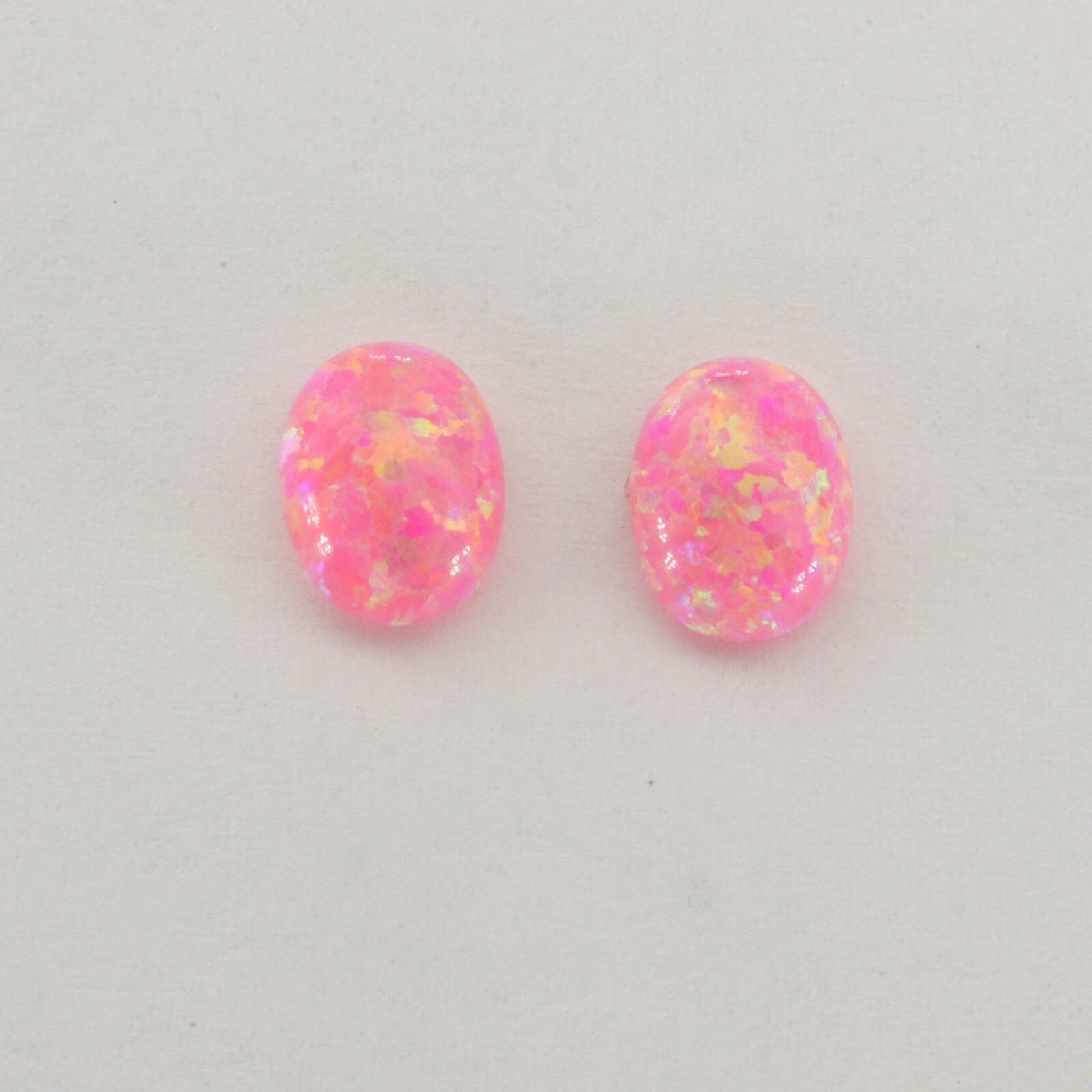 Pink FIRE OPAL Stud / Post Oval Earrings 925 STERLING SILVER (lab created) #444e