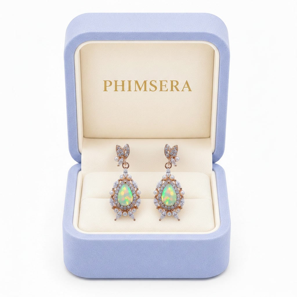 Fire Opal Elegant Drop Dangle Earrings 4x5mm 925 Sterling With Platinum Plating
