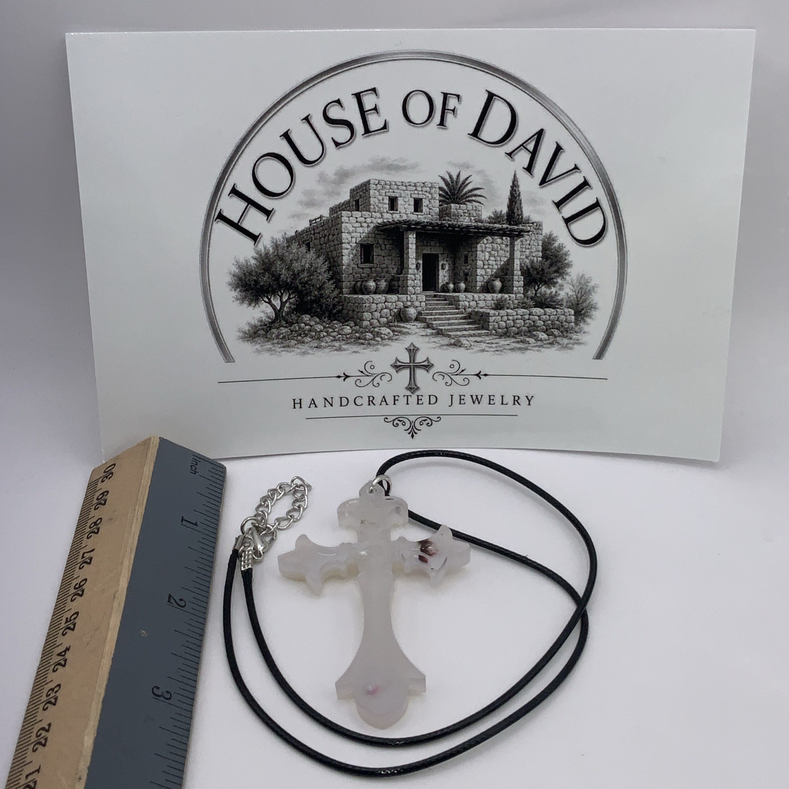 House Of David Handmade Cross Necklace Floating 3D Pearls