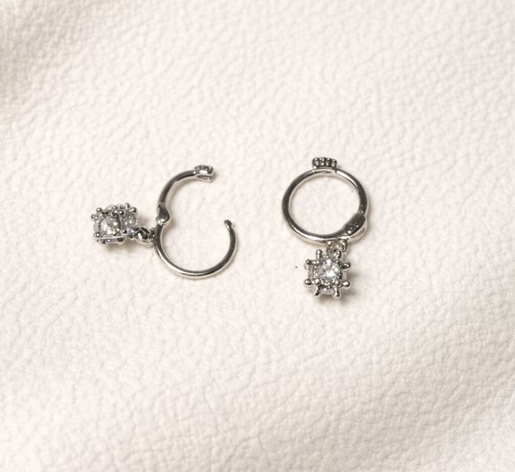 Silver Huggie Hoop Earrings with CZ Charm 925 Sterling Silver Posts For Women104