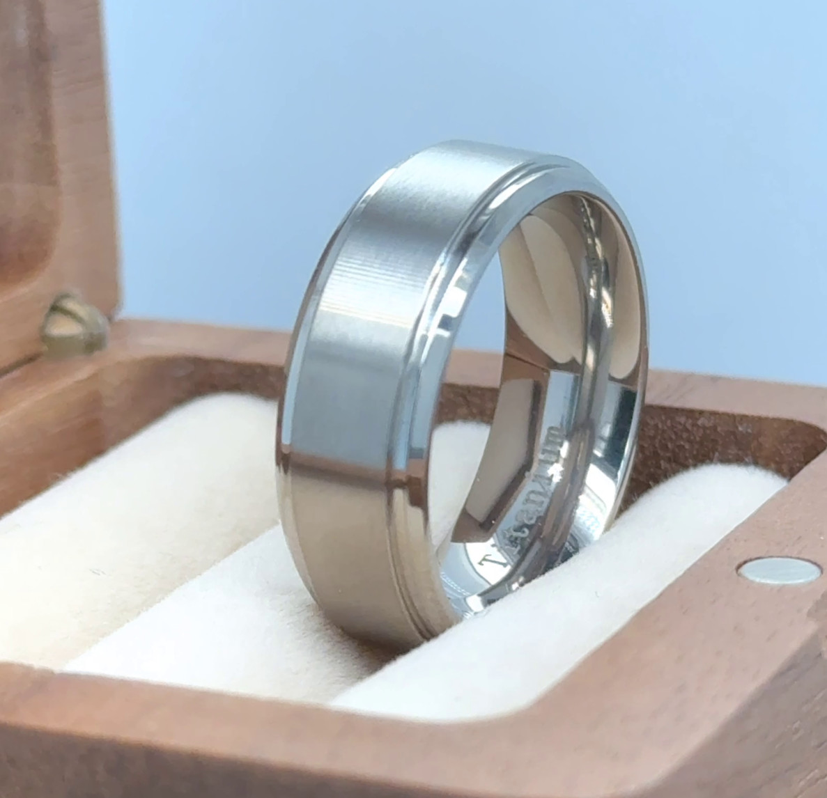 8mm Silver Titanium Band Satin Brushed Polished Edge Ring Husband Valentine Gift