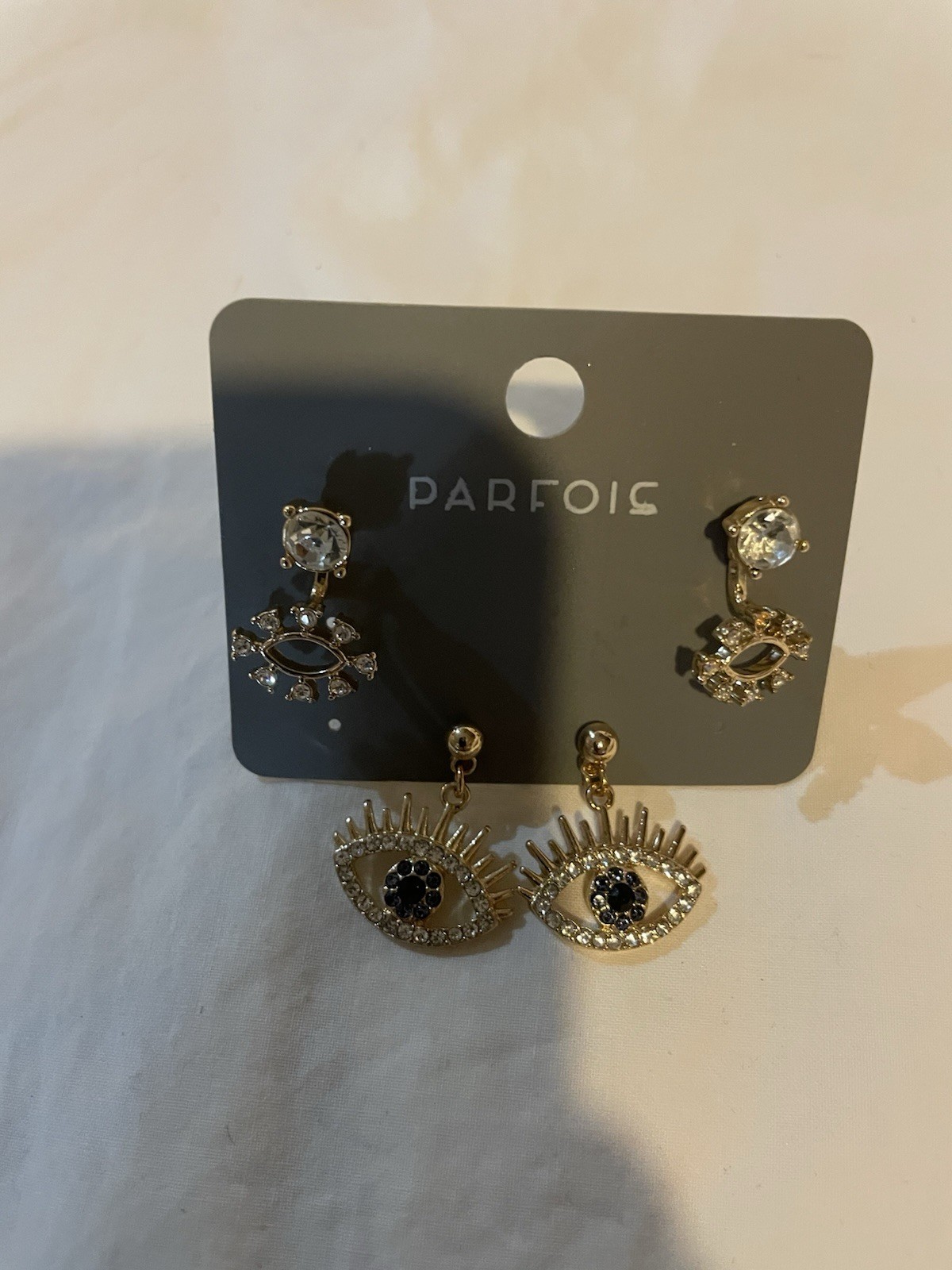 Parfois Evil Eye Two Pairs Statement Earrings Morocco – Gold & Black NWT