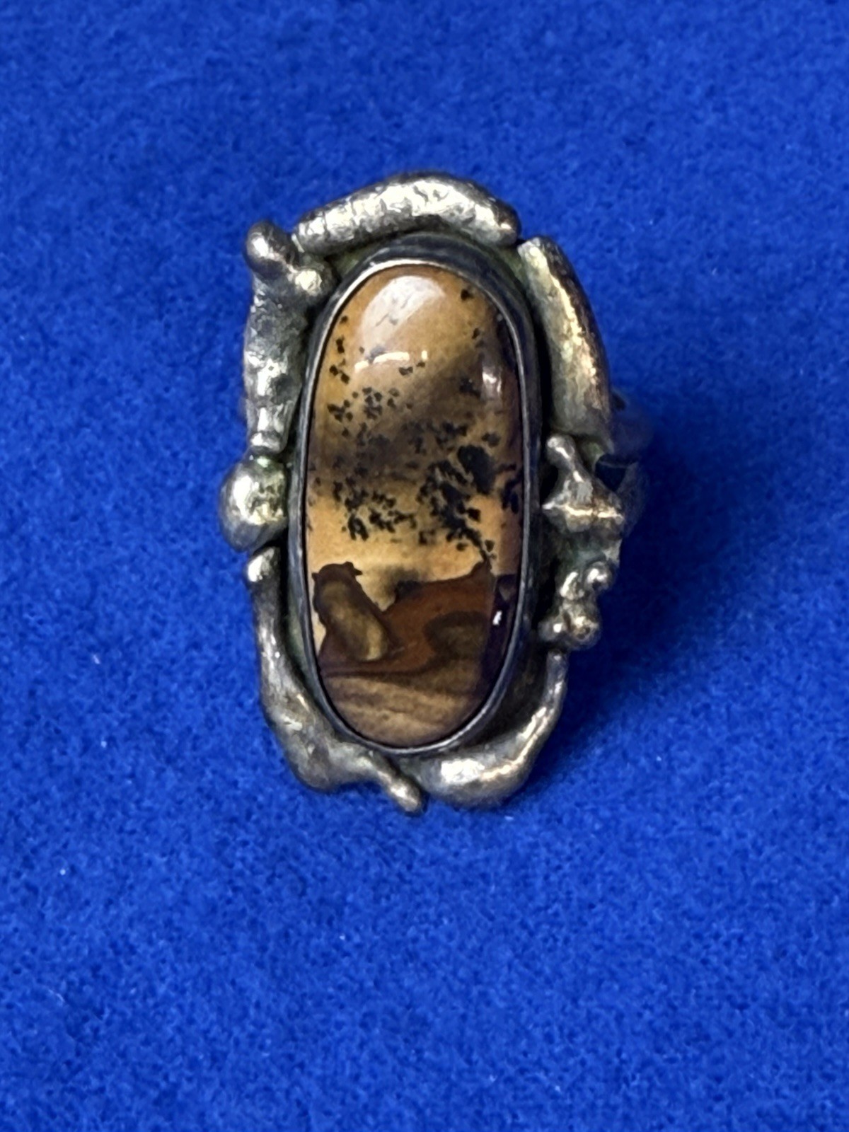 Vintage Navajo Sterling Silver Brown Stone Ring Size 11 1/2 – SIGNED “RE”