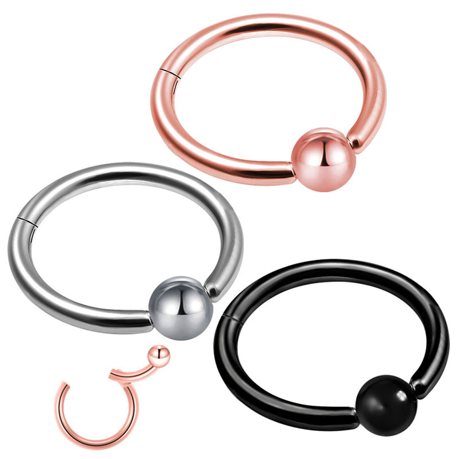 16G Septum Clicker Stainless Steel Hinged Nose Rings Hoop CZ Opal Body Piercing