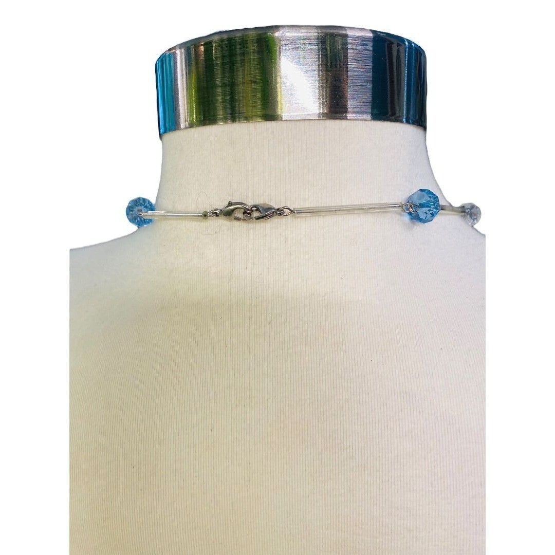 Silvertone Blue Aqua Beaded Overhead 36″ Strand String Necklace