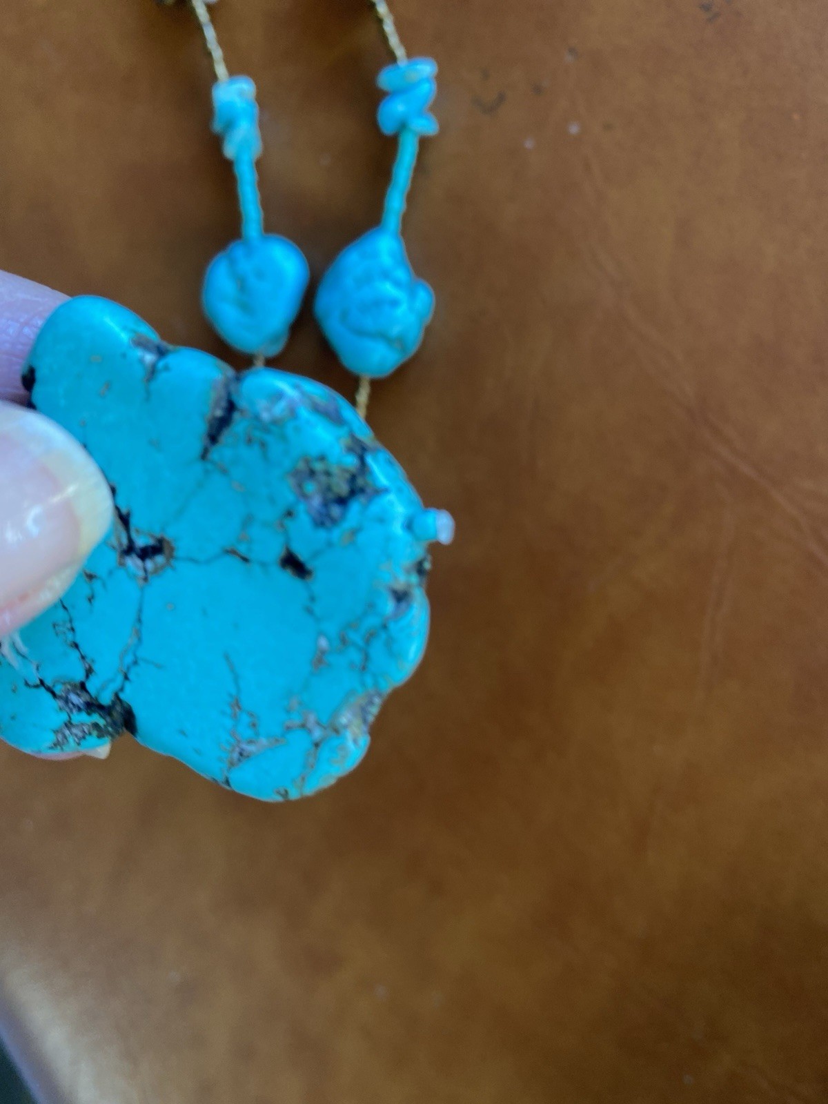 Necklace Pendant Turquoise Stone Like Beaded 25” Boho Statement