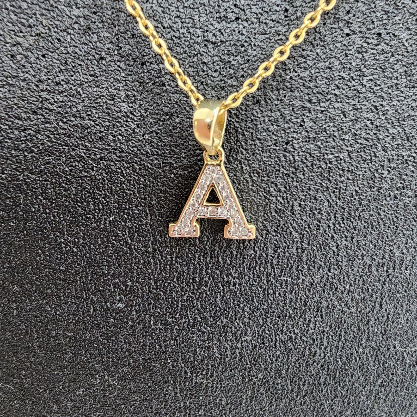 10K Yellow Gold Initial “A” Charm 0.10CTW Diamond Letter Pendant – w/o Chain