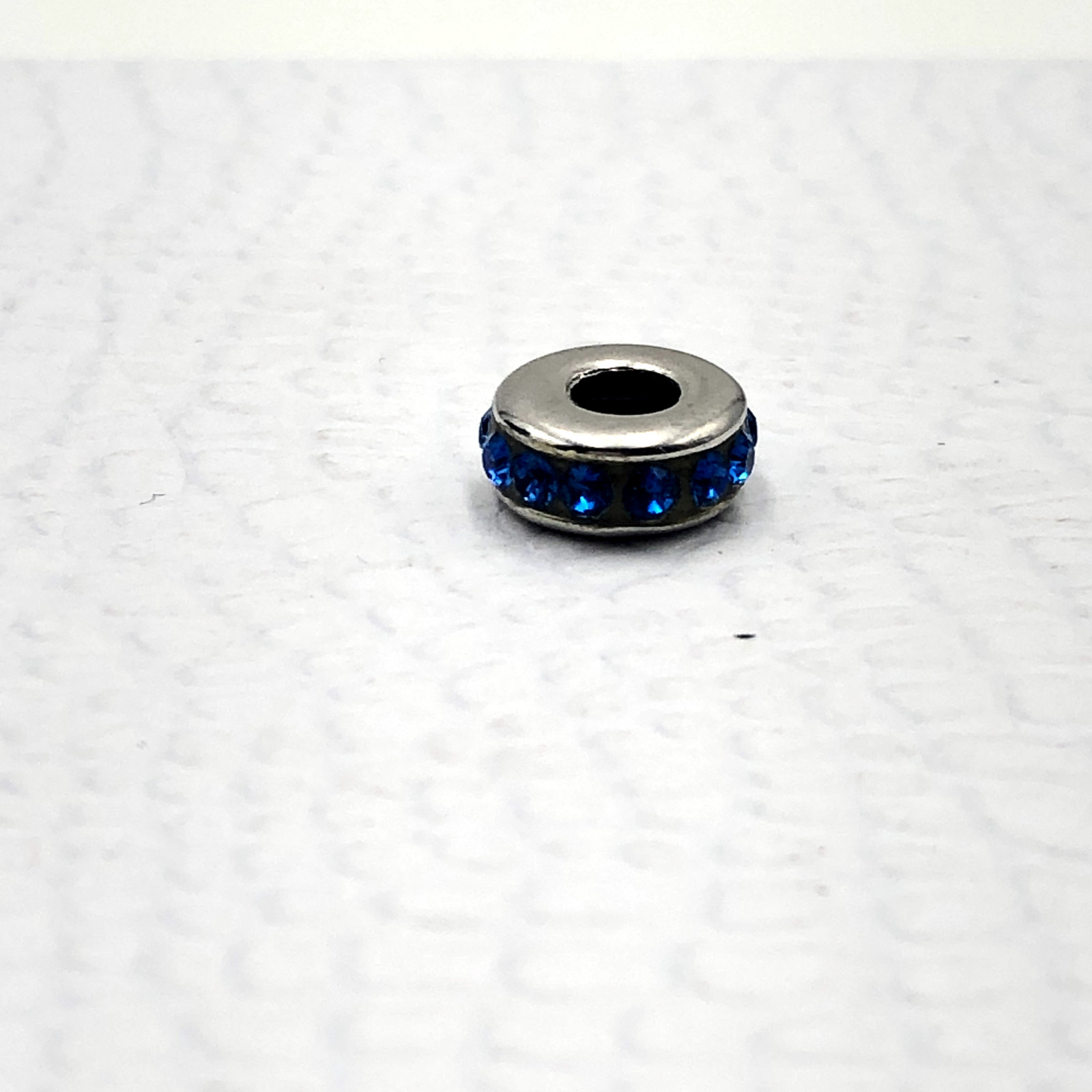 STERLING SILVER 925 ITALY BLUE GEMSTONE SLIDE BEAD CHARM 0.5g