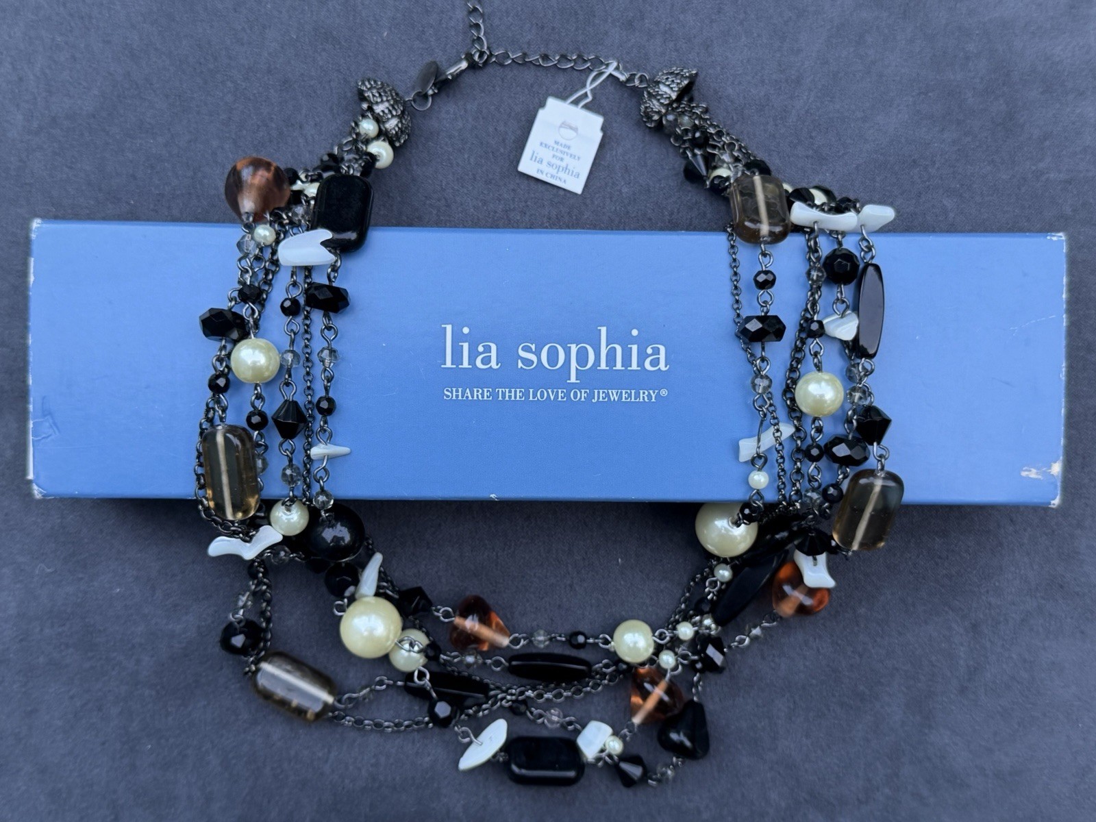 Lia Sophia Multi-Strand Beaded Layered Necklace Adjustable Lobster Clasp Stylish