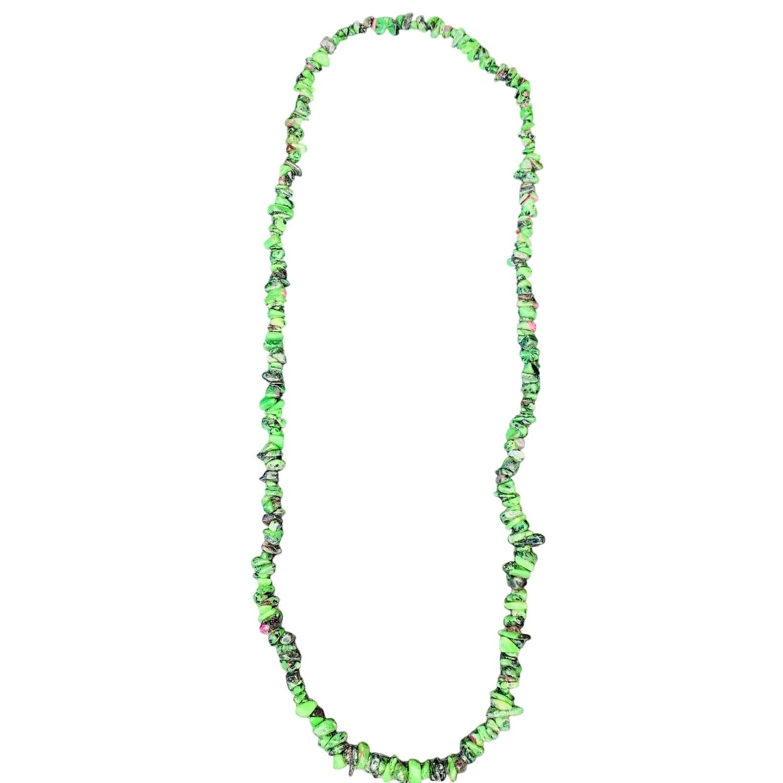 Natural Ruby Zoisite Long Gemstone Necklace | 32” Green Stone Strand