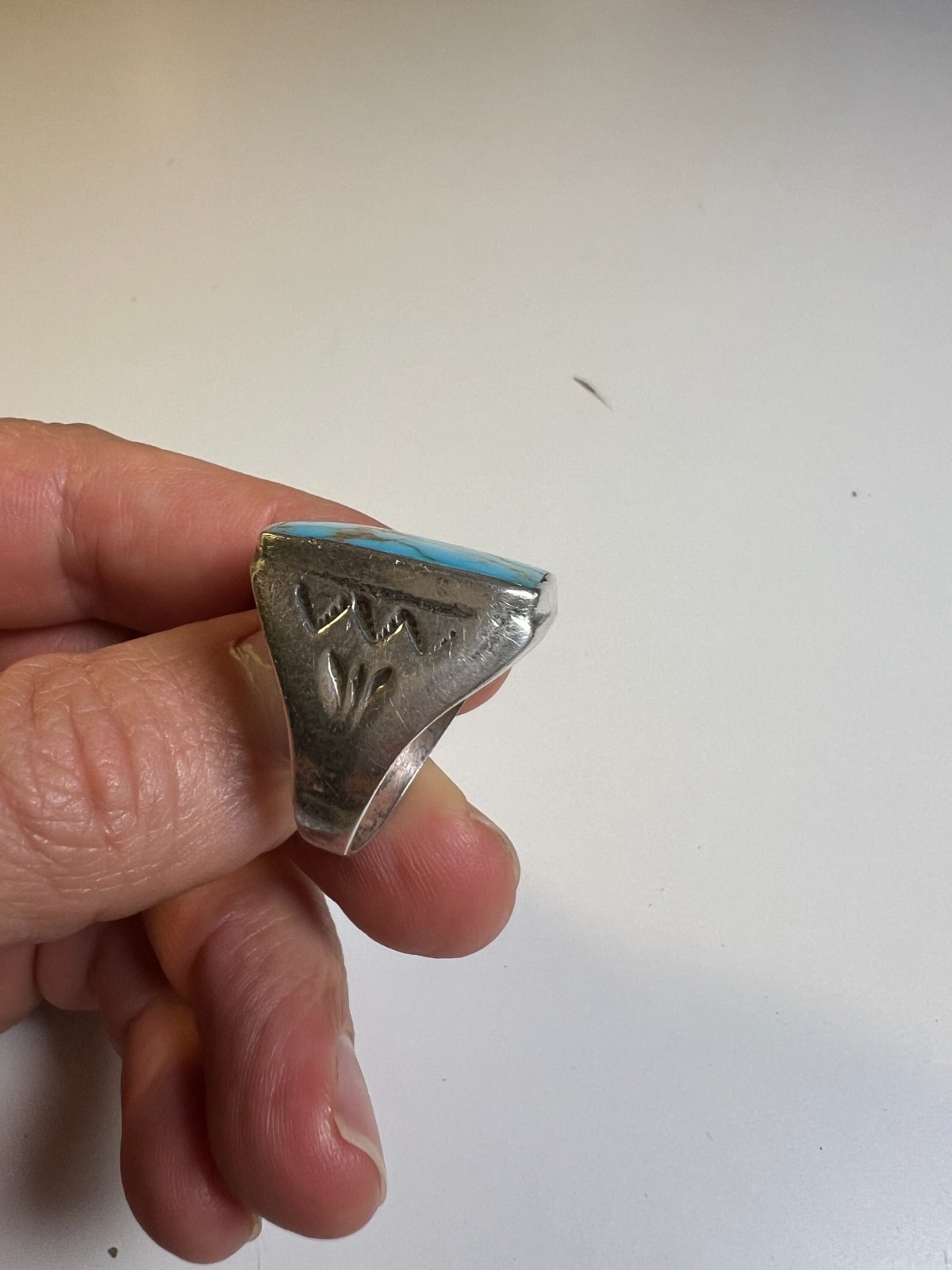 Vintage Navajo Sterling Silver & Large Rectangular Turquoise Cabochon Ring sz 11