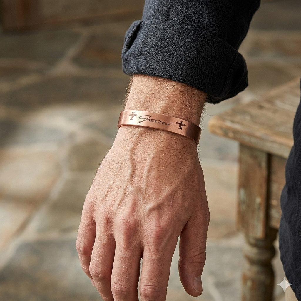 Pure Solid Copper Magnetic Bracelet Arthritis Pain Therapy 12mm Cuff Jesus Cross