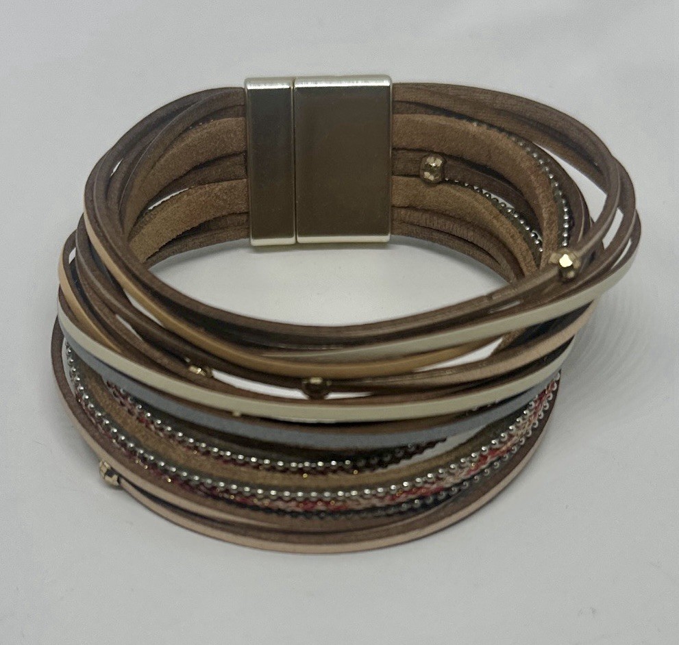 Faux Leather Multistrand 7.5″ Bracelet Magnetic Closure Women’s Fashion Jewelry