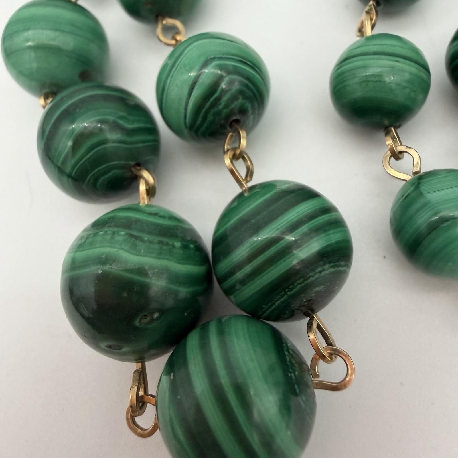 Vtg Estate Malachite Beaded Necklace Graduated 16 To 11mm 183gr Heavy Chunky 34”