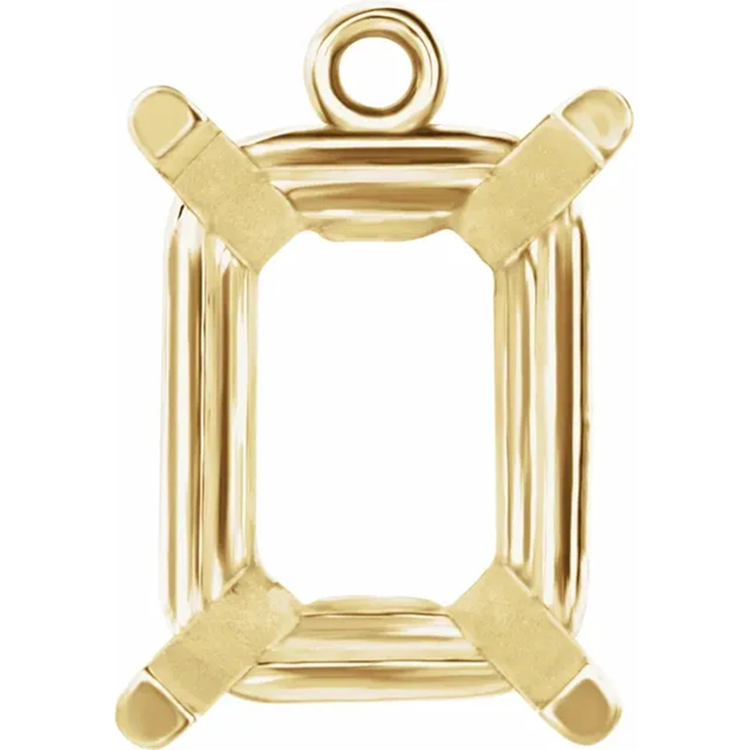 14K Yellow Gold Dangle Setting Emerald Cut 4 Prong Basket Designed Mounting USA