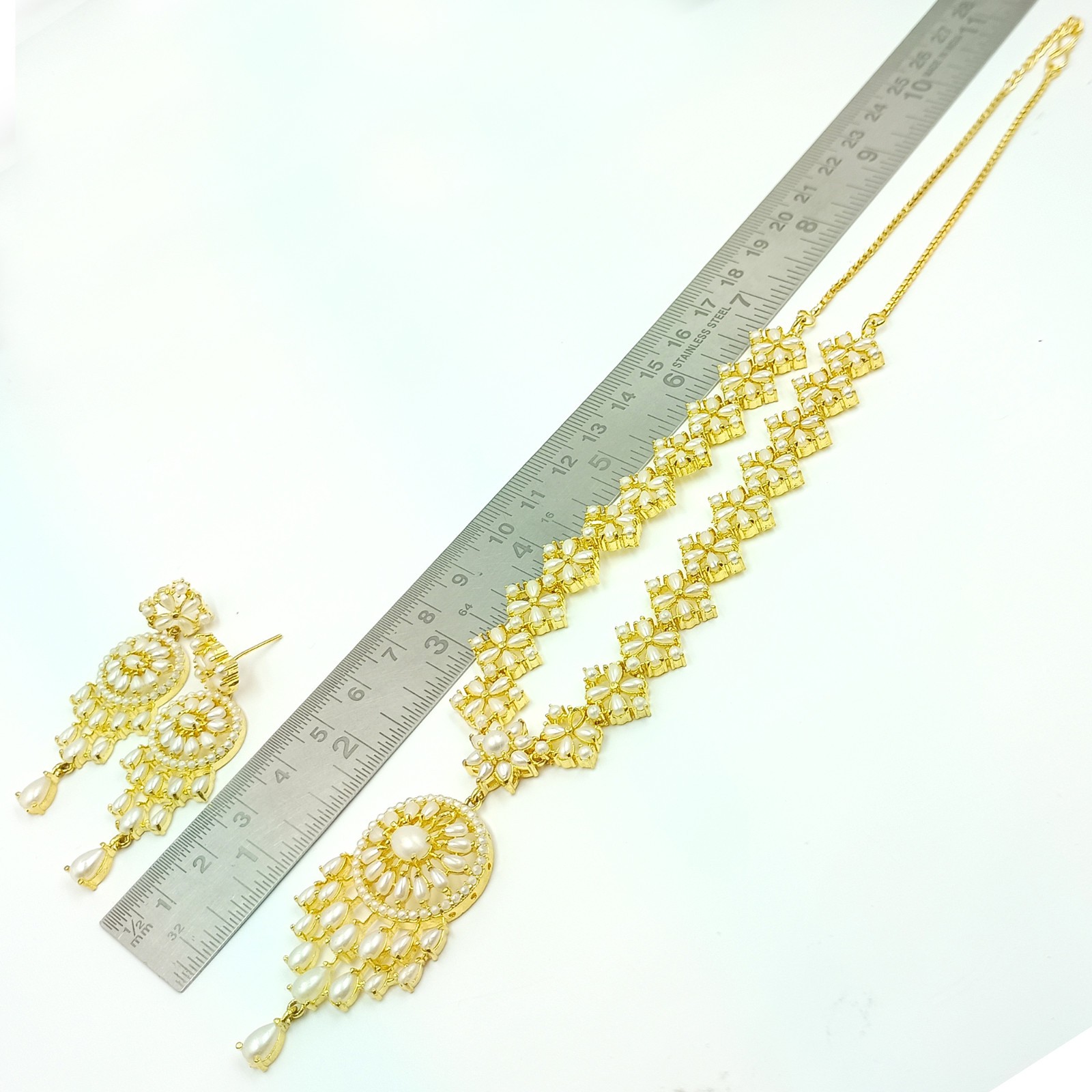 22k Gold Plated Pearl Necklace Set Indian Ethnic Wedding Choker Party Wear Jewel