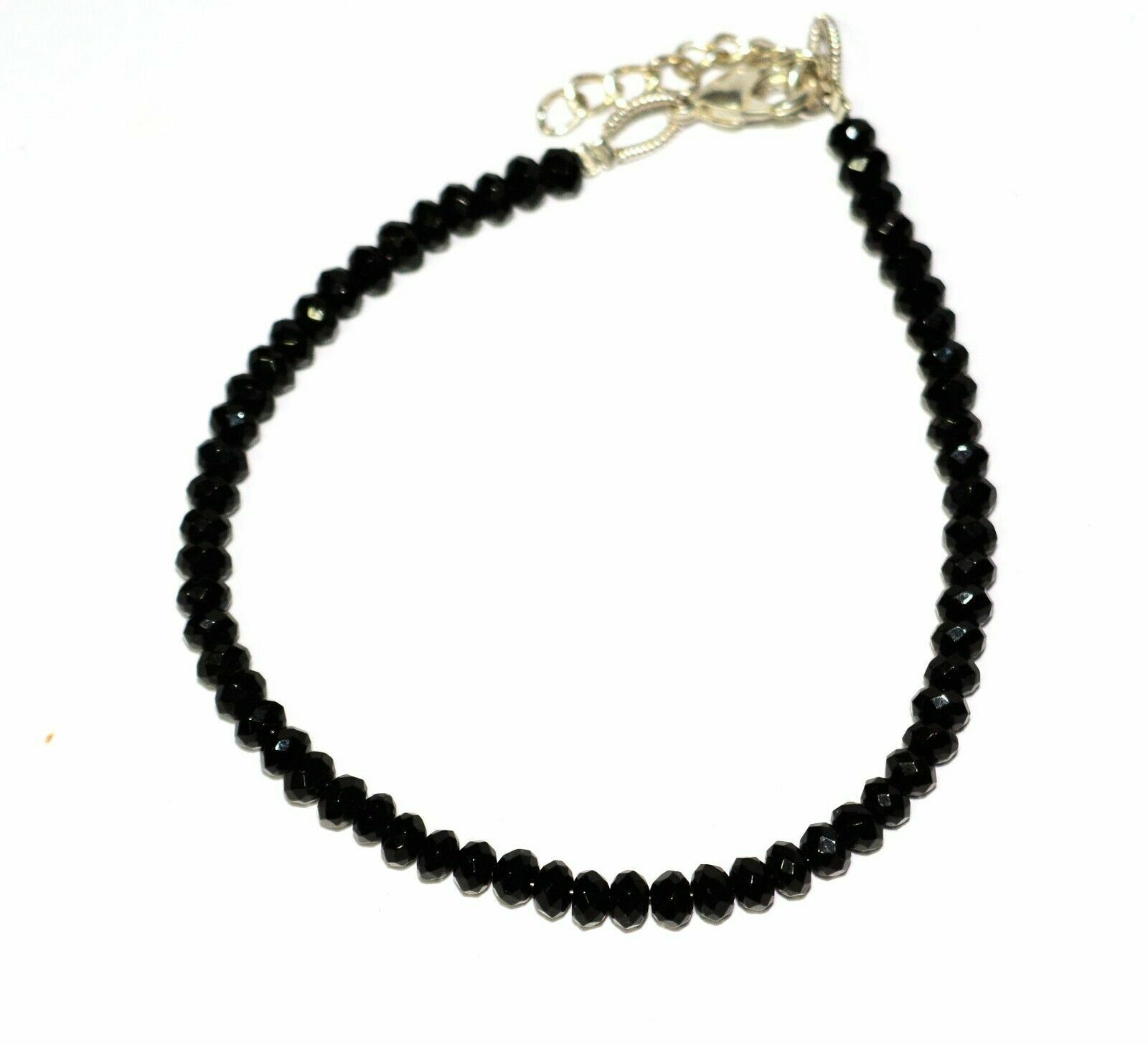 7″inch Bracelet Natural Black Chalcedony Rondelle Faceted Beads Size 4-4.5mm