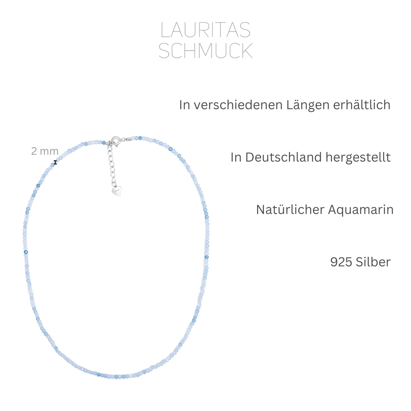 Aquamarine Necklace 925 Silver Real Silver Natural Gemstone New Jewellery Blue