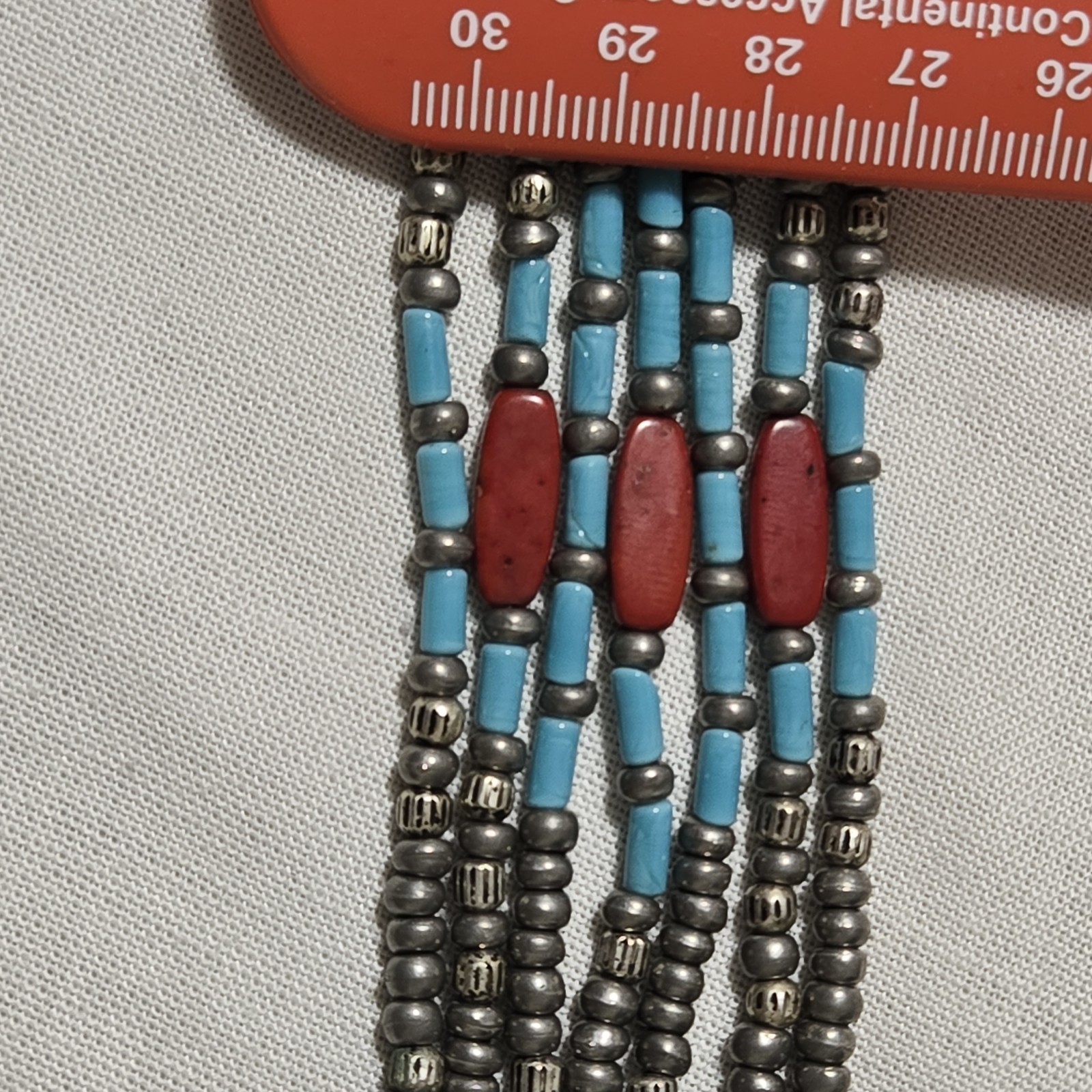 Vtg Signed Ben Amun 15″ Choker Necklace 7 Row Strand Faux Turquoise Coral