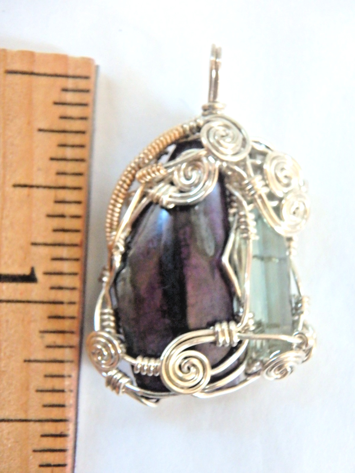 Pendant Rare Sugilite & Aqua Sterling Wire Wrapped 10.4 grams