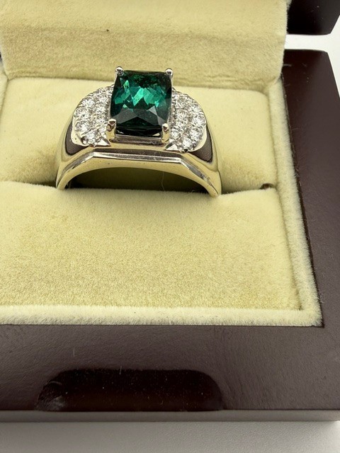 14K White Gold 2.75ct Indicolite Tourmaline & Diamond Statement Ring Size 11.5
