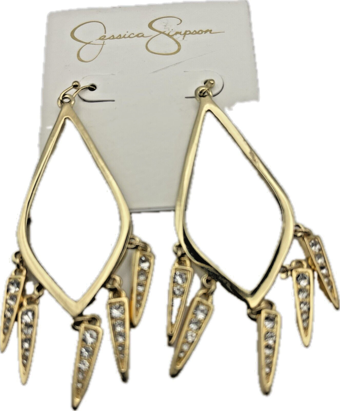 Jessica Simpson Large Gold-Tone Open Teardrop Crystal Dangle Charm Drop Earrings