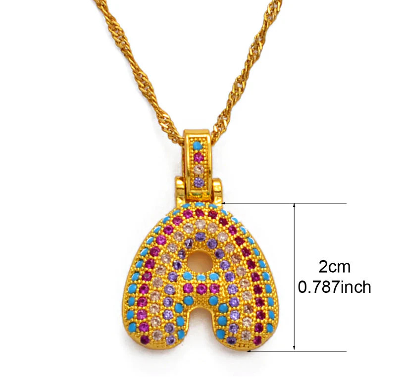 Initials Colored Stones Pendant Necklace
