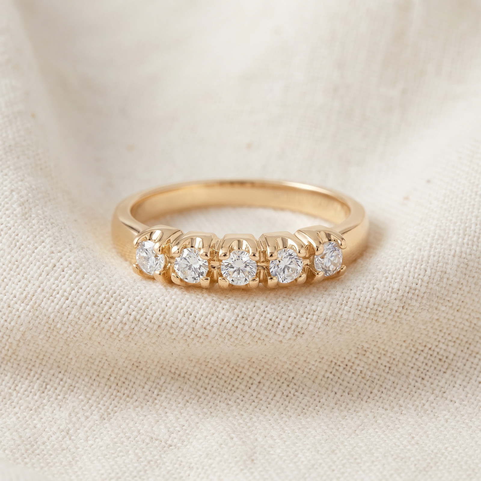 1/2Ct Diamond Wedding Anniversary 14K Yellow Gold Ring 5-Stone Band
