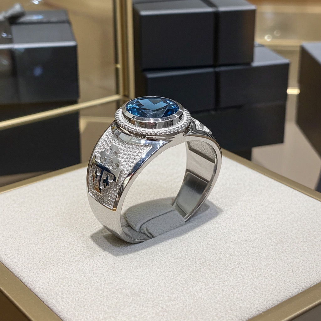 Sterling Silver Jerusalem Cross Birthstone CZ Ring
