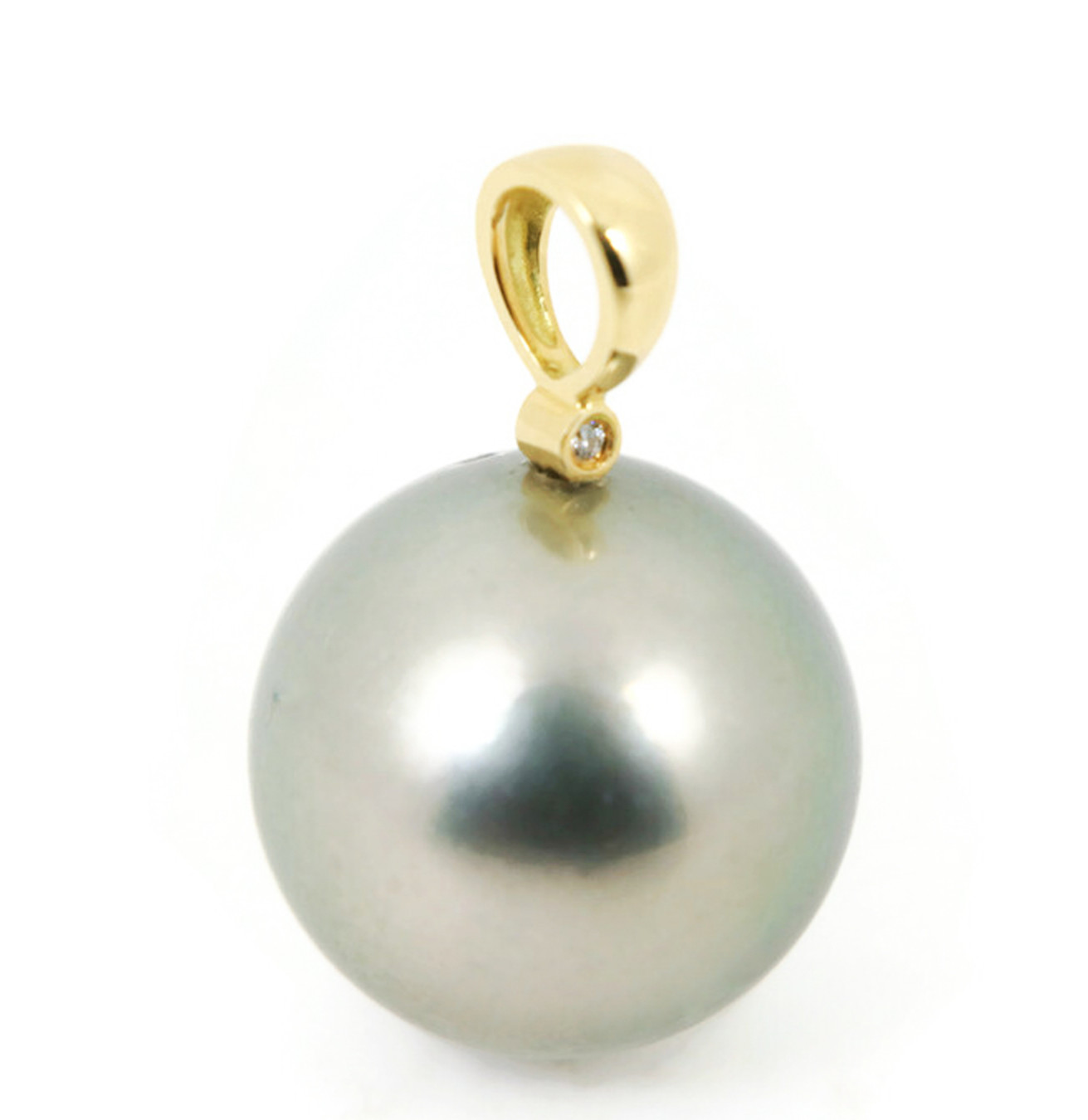 Massive 14.7mm Genuine Tahitian Pearl Pendant,18K Solid Gold Diamond Bail #P6183
