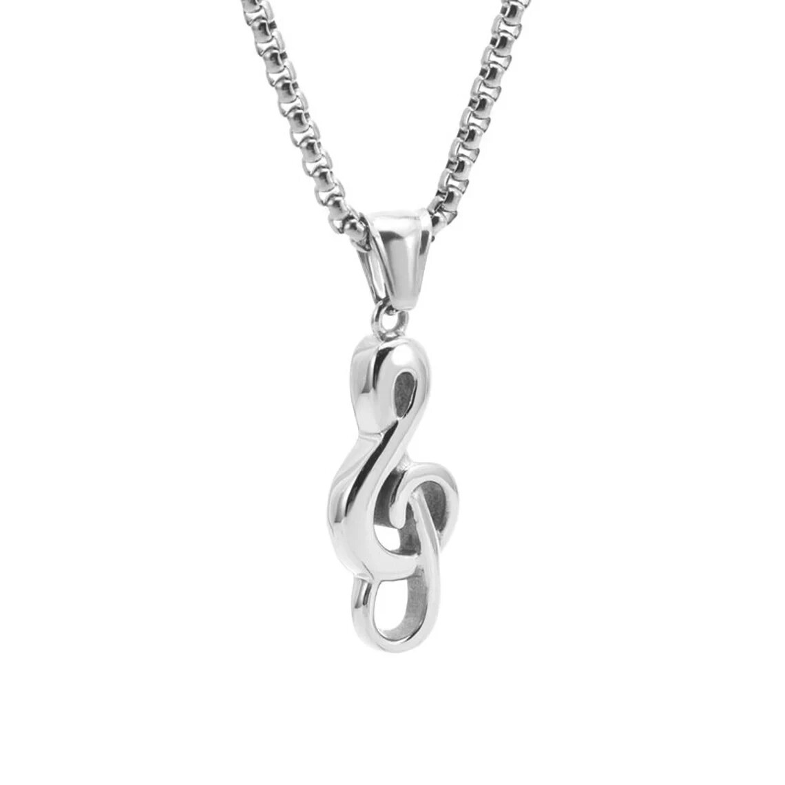 Silver Music Note G Treble Clef Pendant Necklace with Chain 24″ Mens Womens