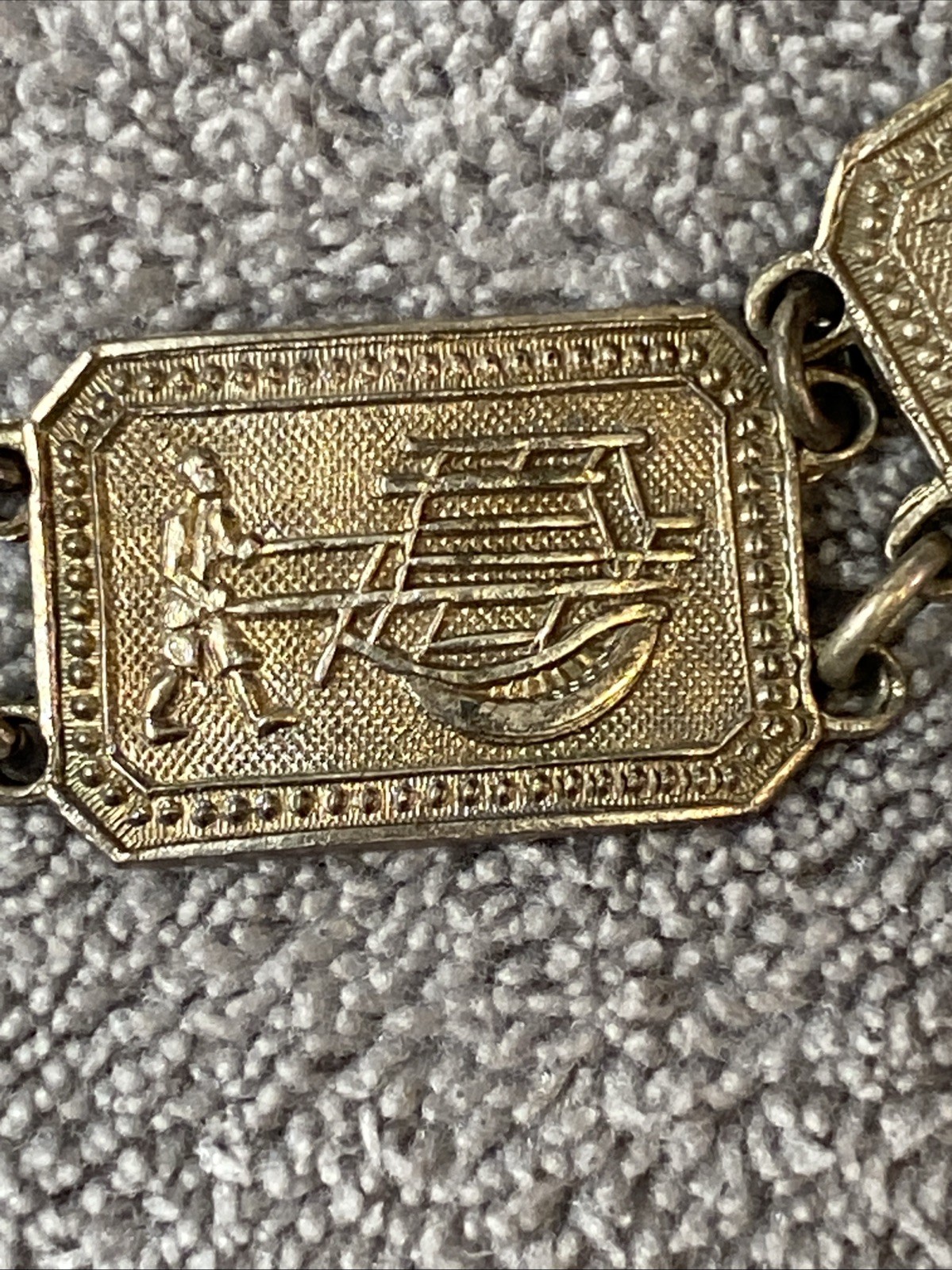 Vintage Chinese Export Silver Motif Panel Link Bracelet