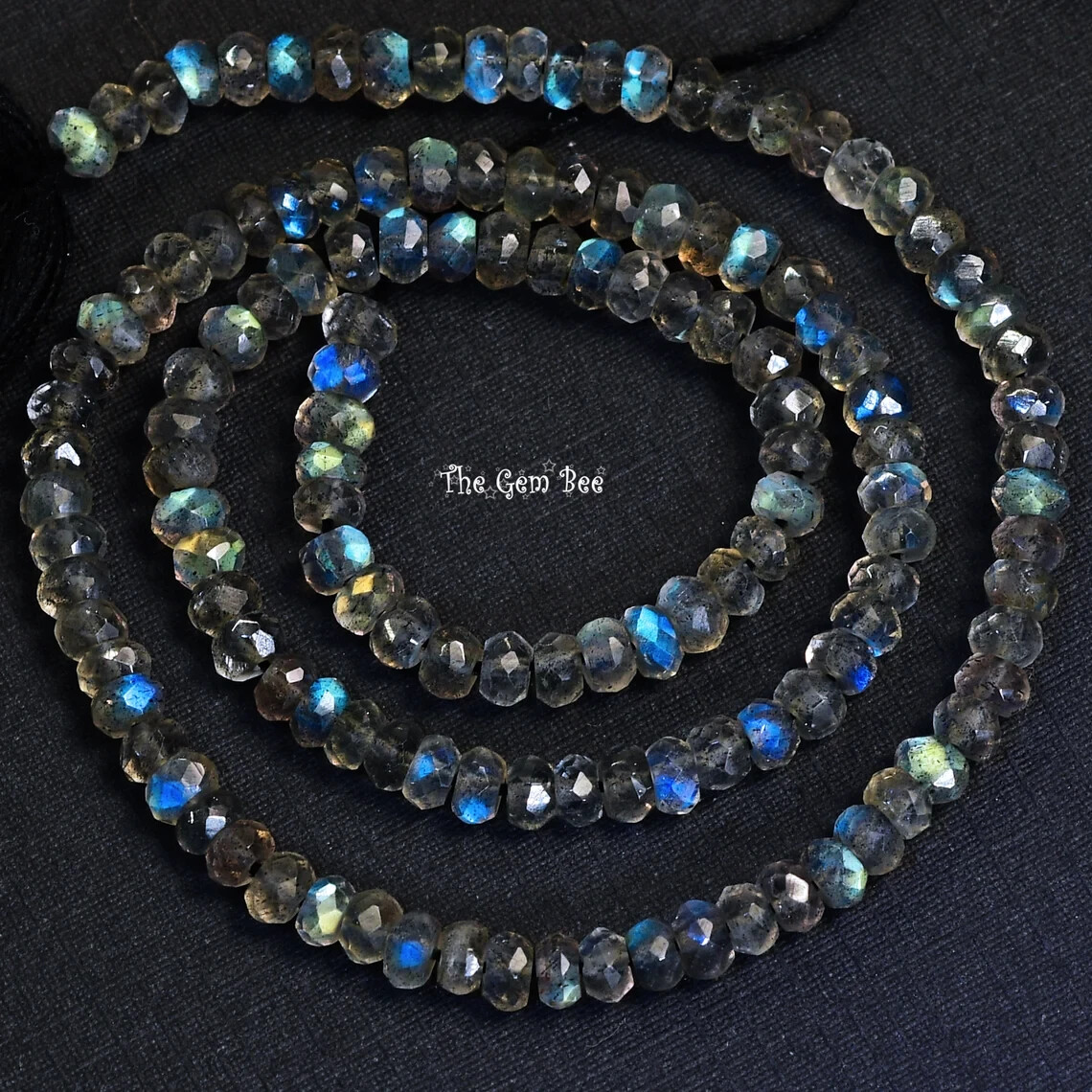 3.5mm Blue Flash Labradorite Faceted Rondelle Bead 12.5″ strand