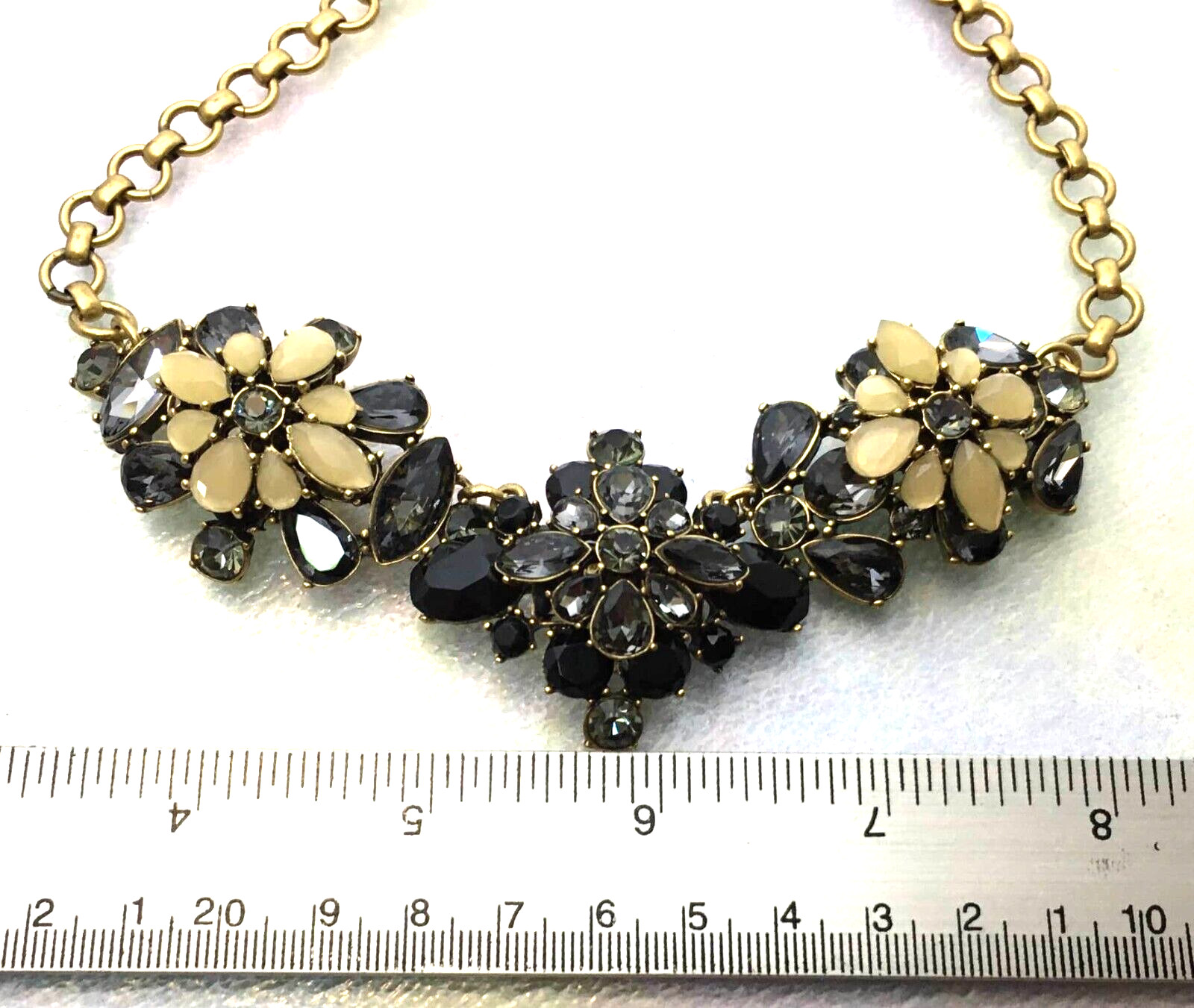 VTG J.Crew Statement Necklace Smoky Blue Gray Glass Crystals Black Yellow Signed