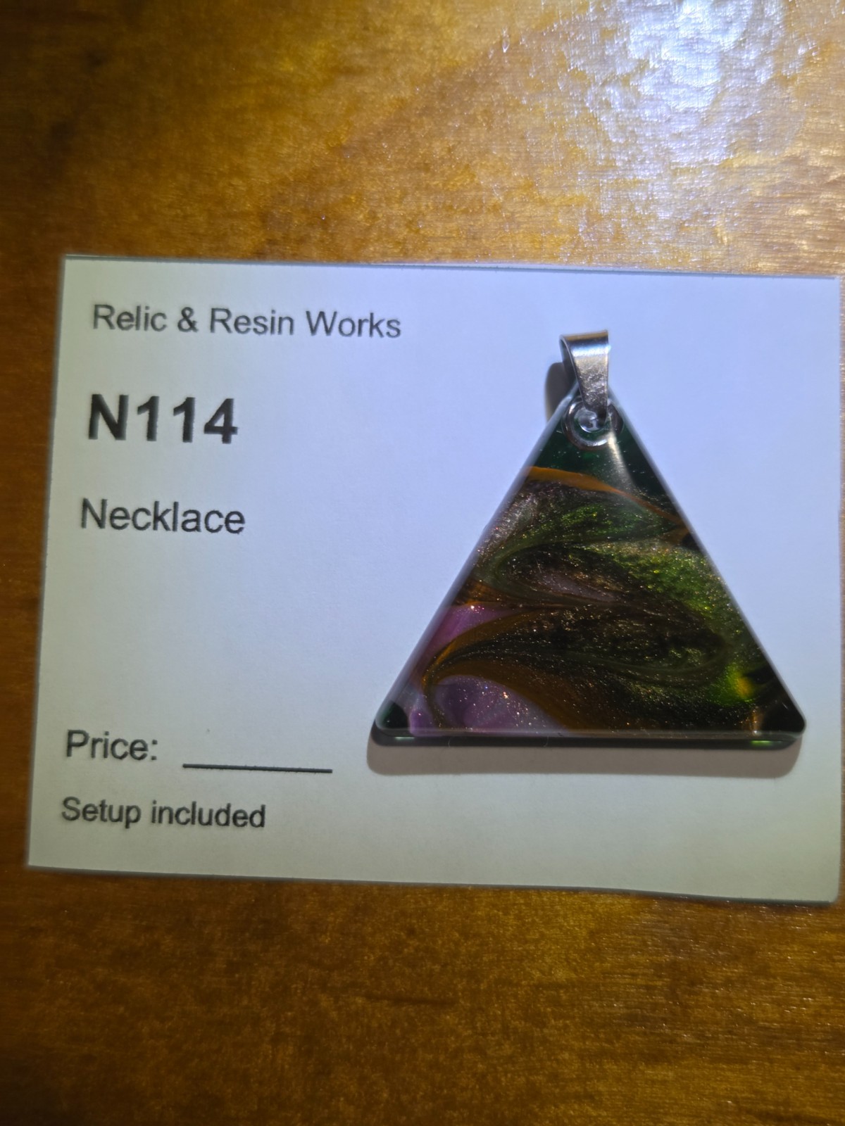 OOAK Green Purple Petri Effect Resin Triangle Pendant N114